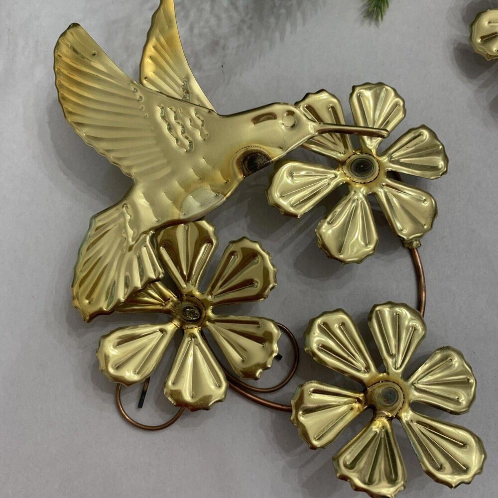 Vtg Home Interiors Flower Hummingbirds Brass Wall Hanging Homco Home Dec… - Picture 3 of 8